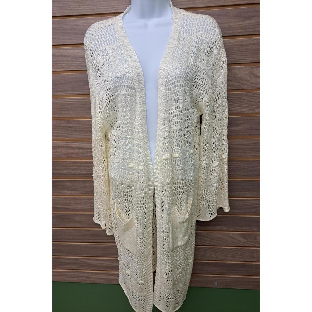 NEW LLOVE women's crocheted pocket cardigan in beige